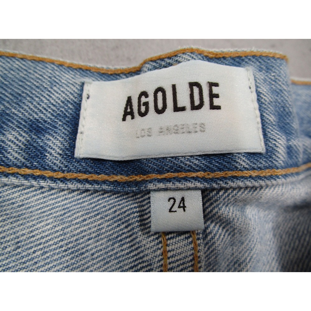 AGOLDE Womens 90s Mid Straight Distressed Button Fly Jeans Light Wash Size 24 - Picture 2 of 13